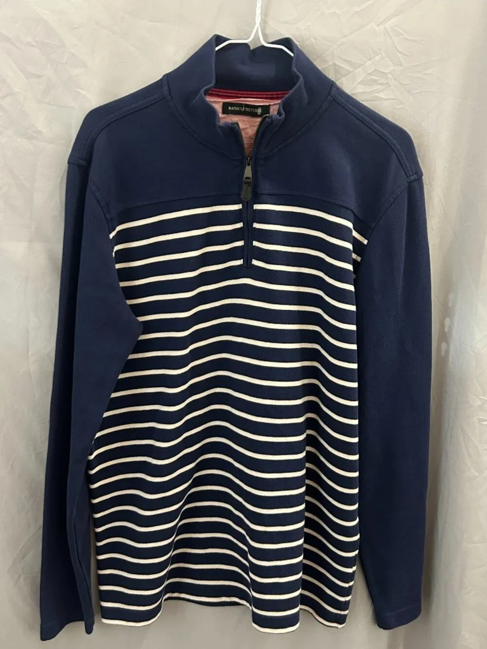 Banana Republic Men's 1/4 Zip Striped Navy Pullover NWOT